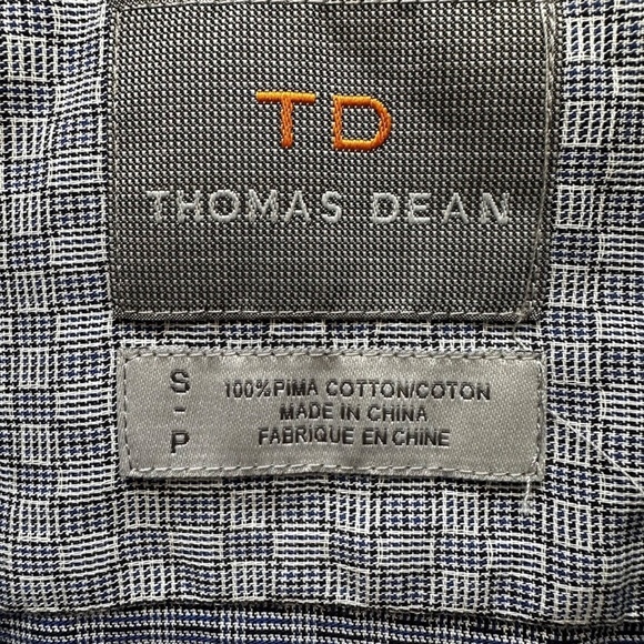 Thomas Dean Shirt Adult Small Blue Gray Geometric Button Up Men’s Small S - Picture 4 of 4
